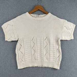 Vintage Across America Sweater Womens M Cream Short Sleeve Knit Pointelle USA